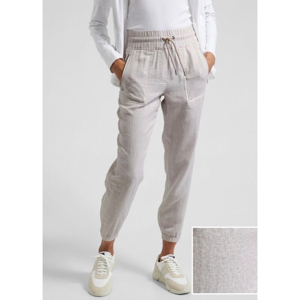 Athleta Cabo 100% Linen Jogger Cheetah Print Cream Athleisure Women Size 4